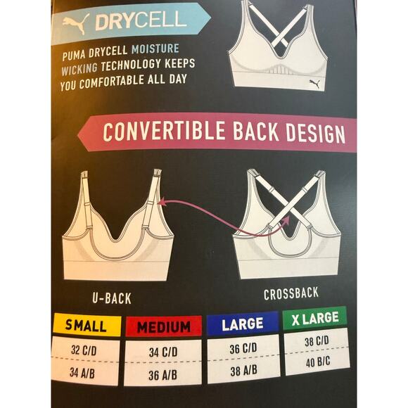 Puma Convertible Seamless Sports Bra 2 Pack Gray Black Womens Large - Picture 3 of 7